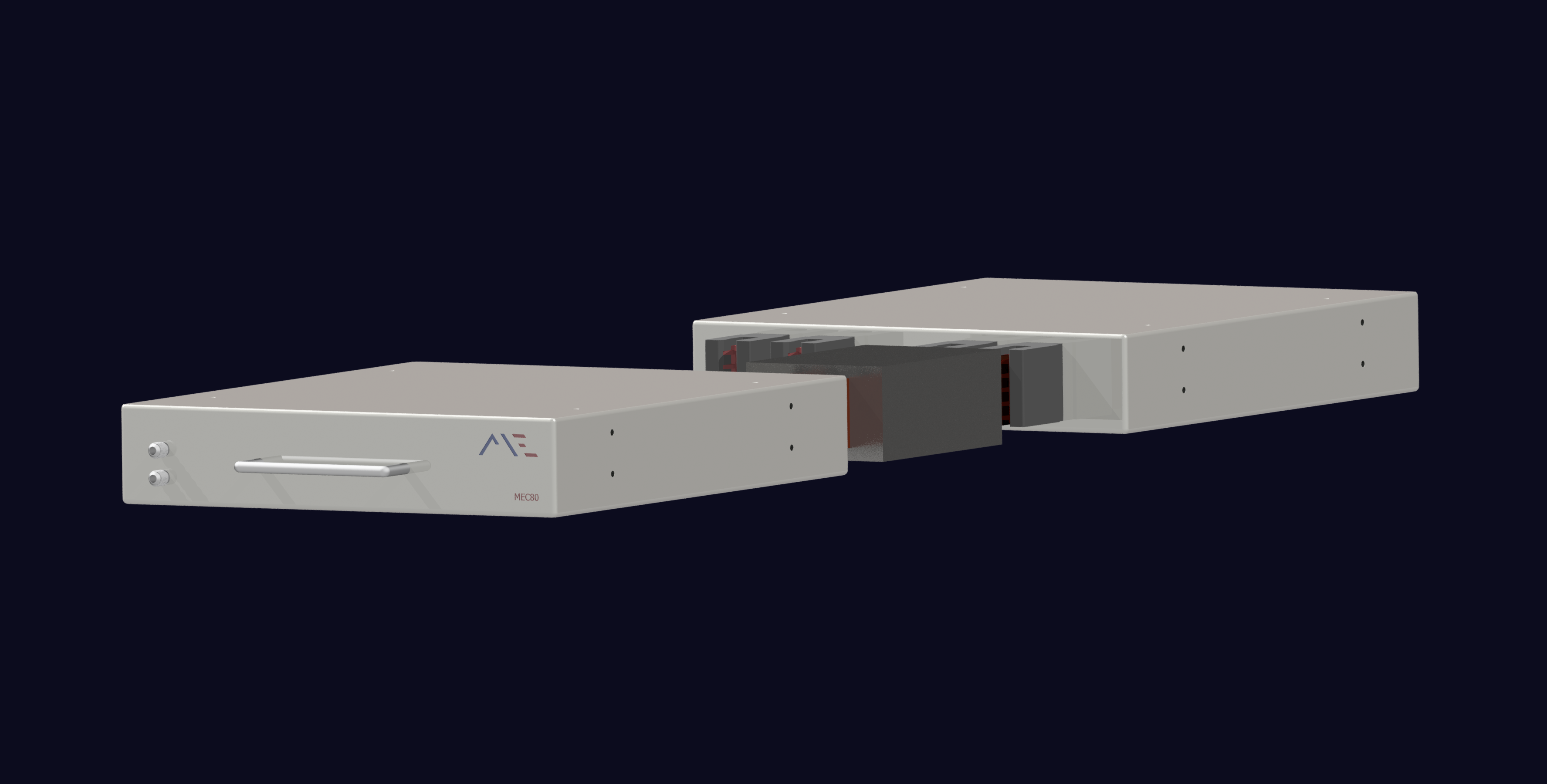 To MEC80-moduler koblet ryg mod ryg gennem en central busbar-forbindelse